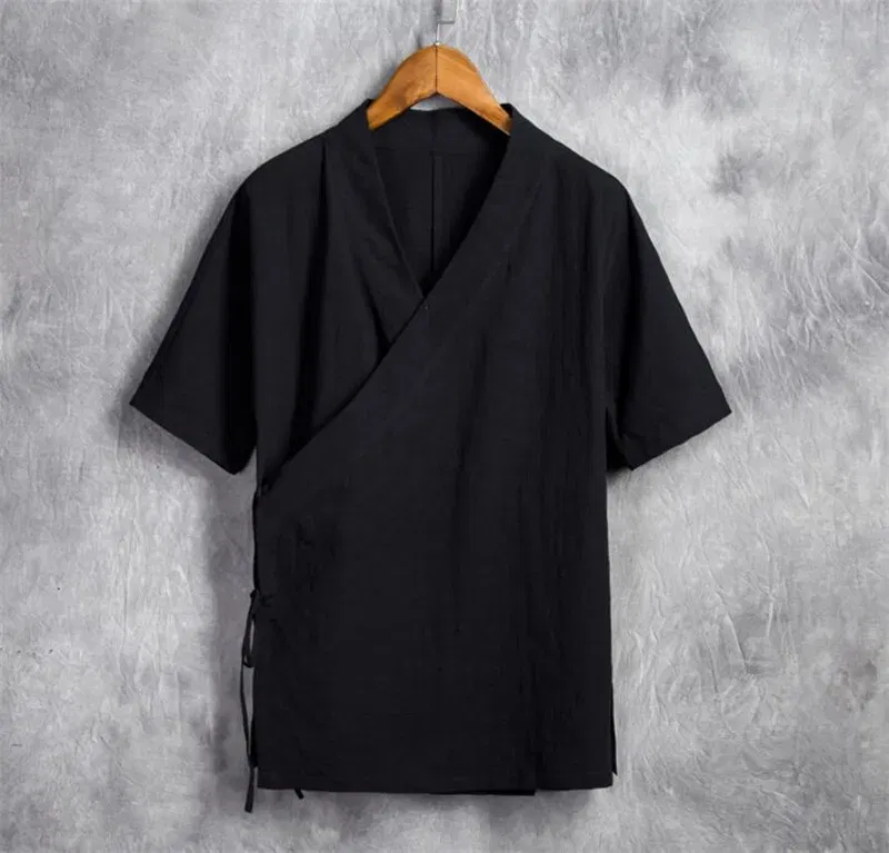 Color: black, Size: XXL - Men Cotton Linen Short sleeve Kung Fu Shirt Classic Chinese Style Tang Clothing Size M-6XL