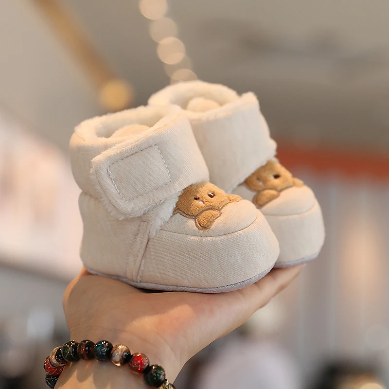Color: Deep Purple, Baby Age: 0-6 Months - Winter New Cute Cartoon Baby Booties Boy Girl Boots Cotton Soft-Sole Non-Slip Warm Toddler First Walkers Infant Crib Shoes