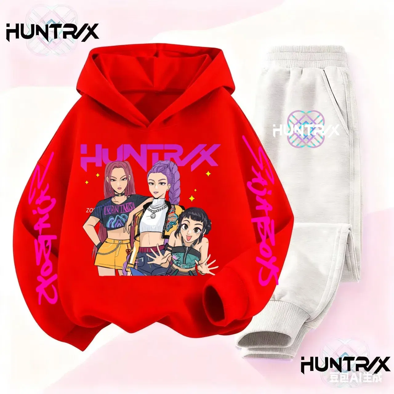 Color: Pink, Kid Size: 6 - 3-14Y Kpop Demon Hunters Hoodie Set Boys Girls Kids Autumn Sportswear Daily Clothes 2025