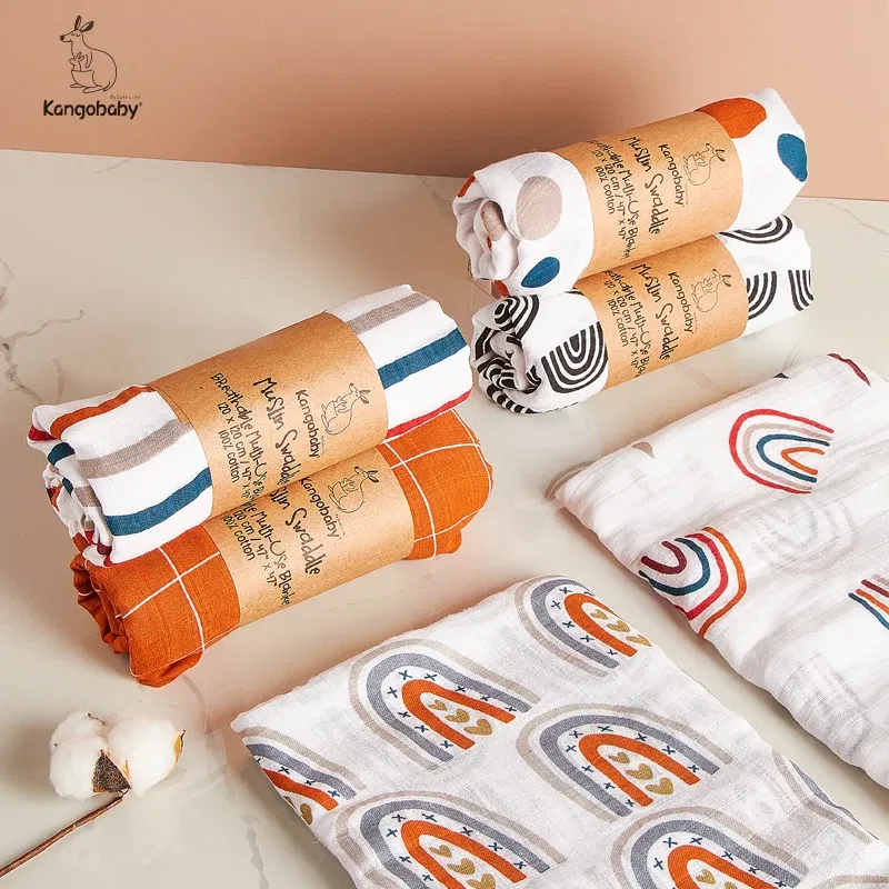 Color: WHITE - Kangobaby New Design 2pcs Set Double Layers 100% Cotton Newborn Baby Muslin Swaddle Blanket