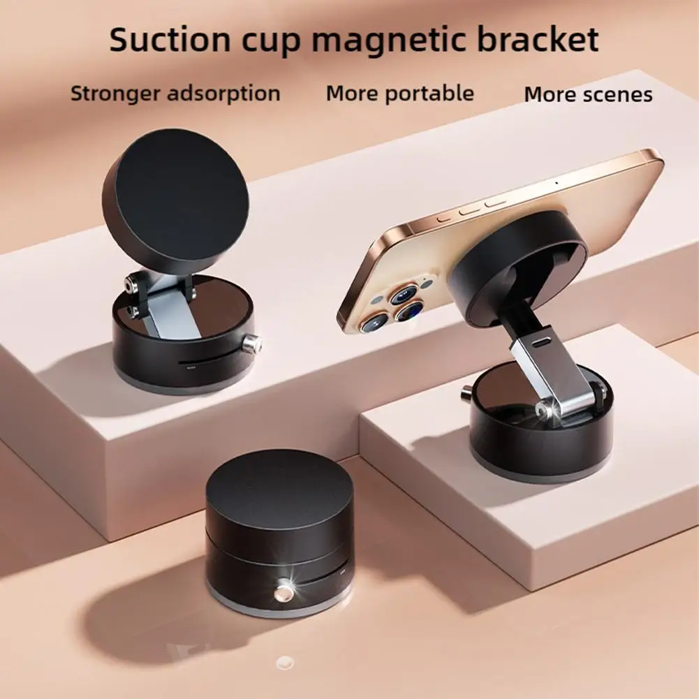 Color: WHITE - 180 Degree Adjustable Vacuum Suction Cup Folding Magnetic Mobile Phone Holder Foldable For Magsafe Lazy Car Suction Cup Holder