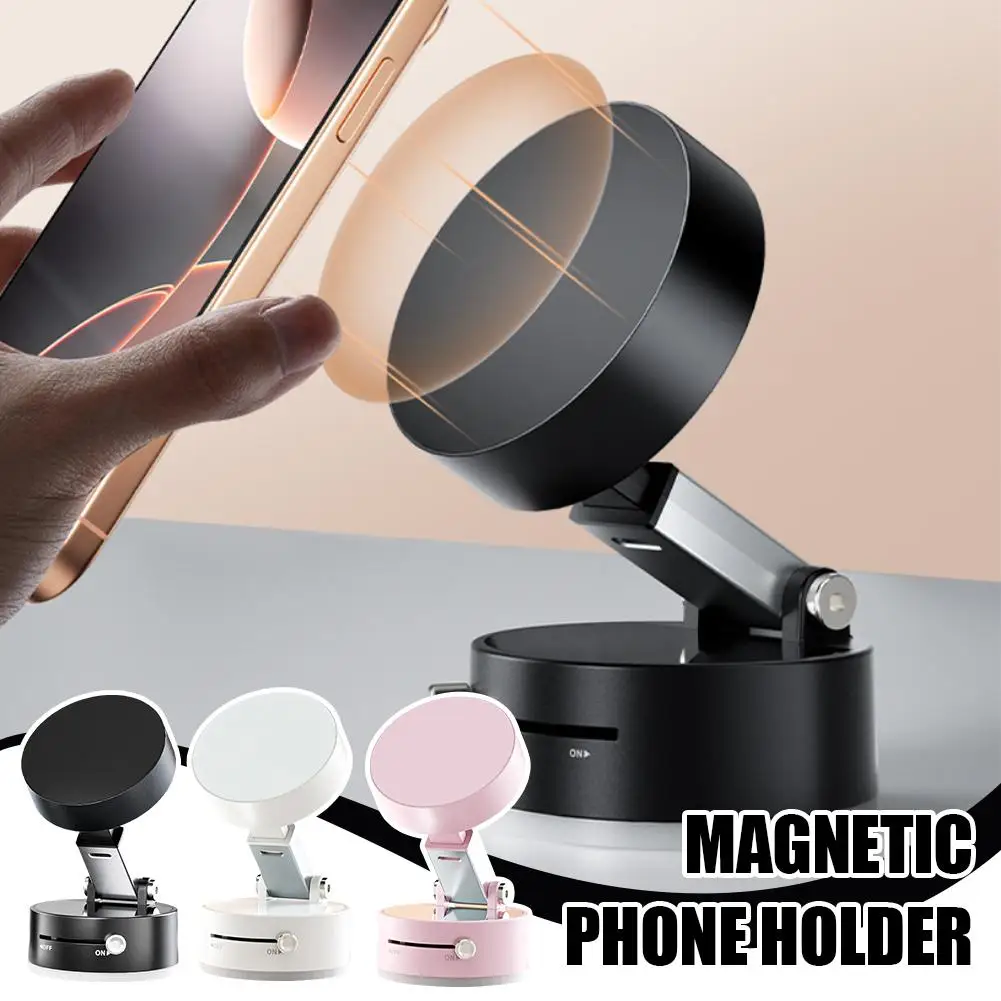 Color: WHITE - 180 Degree Adjustable Vacuum Suction Cup Folding Magnetic Mobile Phone Holder Foldable For Magsafe Lazy Car Suction Cup Holder
