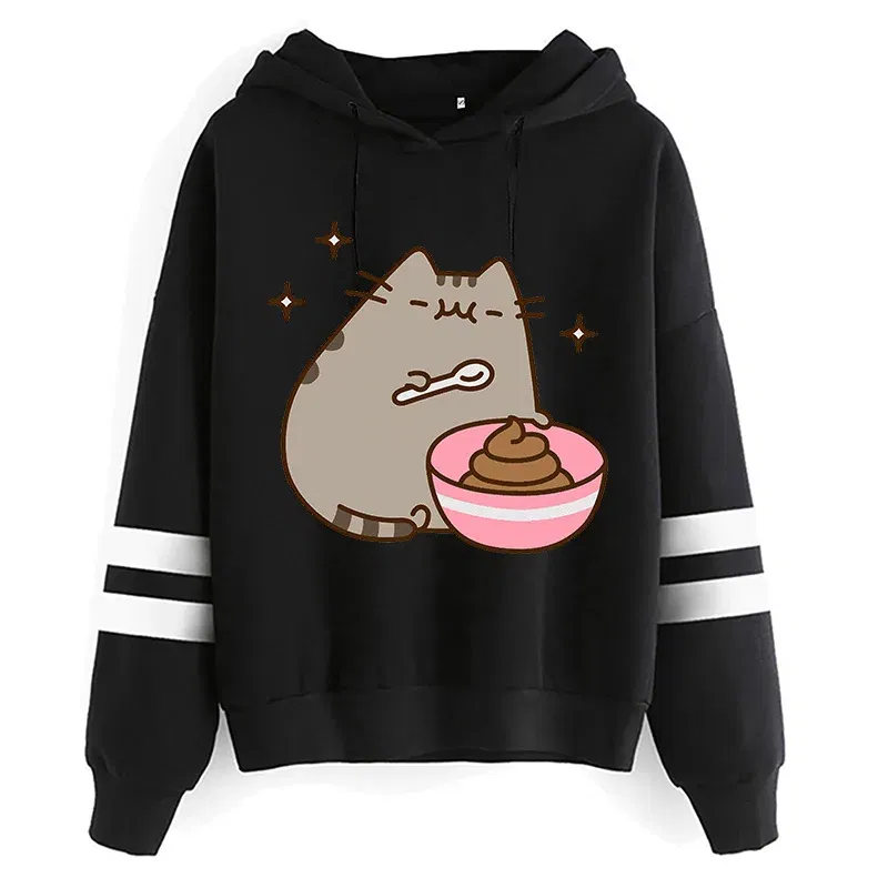 Color: Silver, Size: M - Women Ullzang Cute Cat Funny Cartoon Sweatshirt Pusheen Cat Kawaii Harajuku Korean Style Hoodies Graphic Fashion Hoody Female