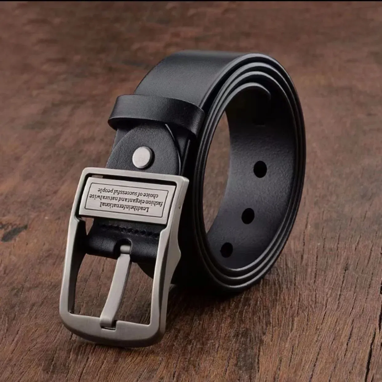 Color: black, Belt Length: 110cm - New Leather Cowhide Men's Belt Fashion Metal Alloy Pin Buckle Adult Luxury Brand Jeans Business Casual Waist Male Strap Brand