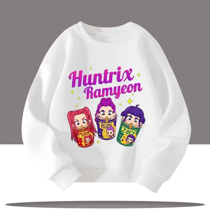 Color: Brown, Kid Size: 8 - K-pop Demon Hunters Cartoon Print 3-12 Year Old New Style Kids Round-neck Sport Shirt Cute Girl Casual Top Children's Clothing