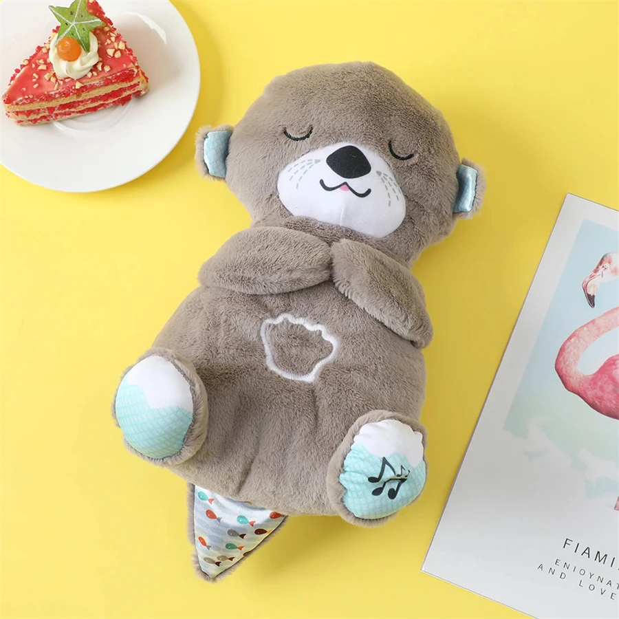 Color: green - Breathing Bear Baby Soothing Otter Plush Doll Toy Baby Kids Soothing Music Baby Sleeping Companion Sound and Light Doll Toy Gift