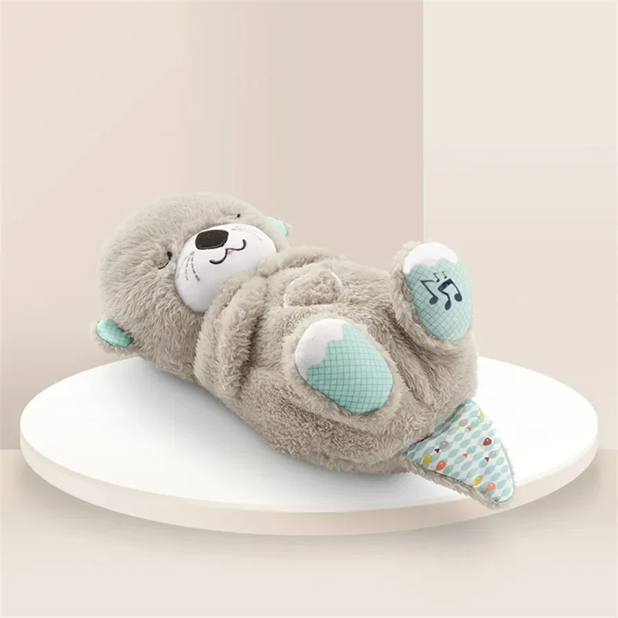 Color: green - Breathing Bear Baby Soothing Otter Plush Doll Toy Baby Kids Soothing Music Baby Sleeping Companion Sound and Light Doll Toy Gift