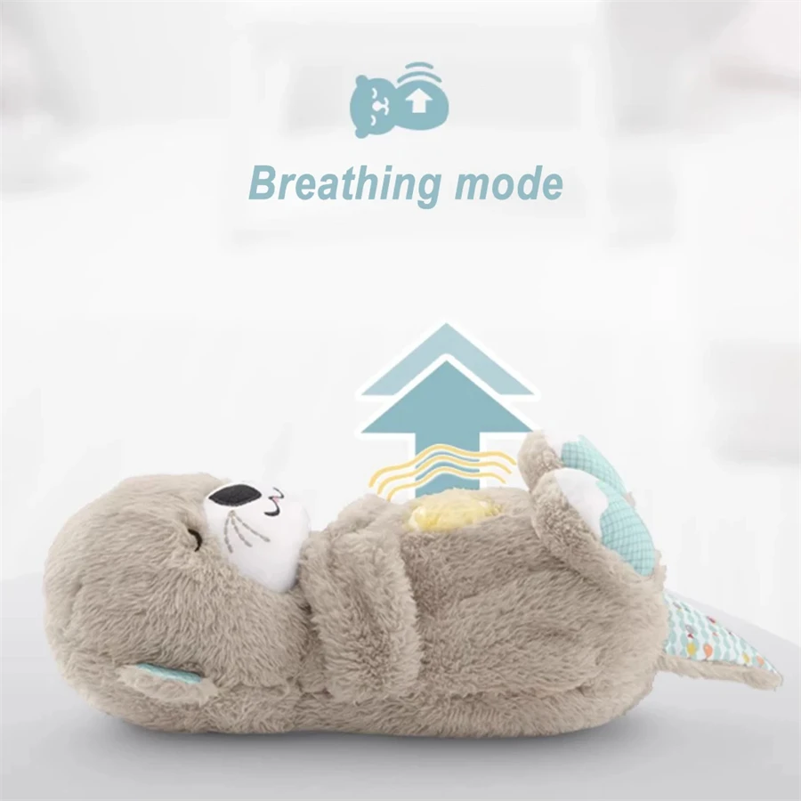 Color: green - Breathing Bear Baby Soothing Otter Plush Doll Toy Baby Kids Soothing Music Baby Sleeping Companion Sound and Light Doll Toy Gift