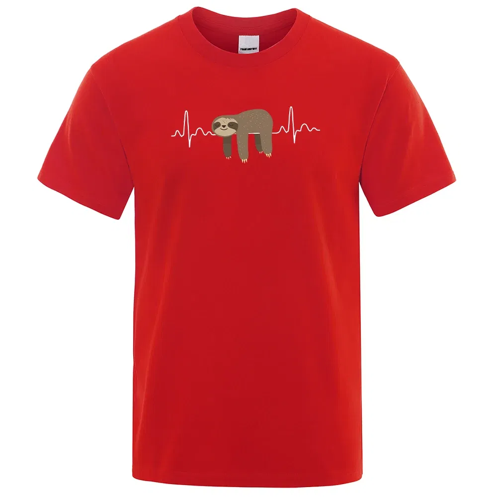 Color: WHITE, Size: S - Sloth Resting On Tummy Printing Mans T Shirts Crewneck Soft T-Shirts Comfortable S-XXXL Tee Shirts Oversized Casual T-Shirt Man