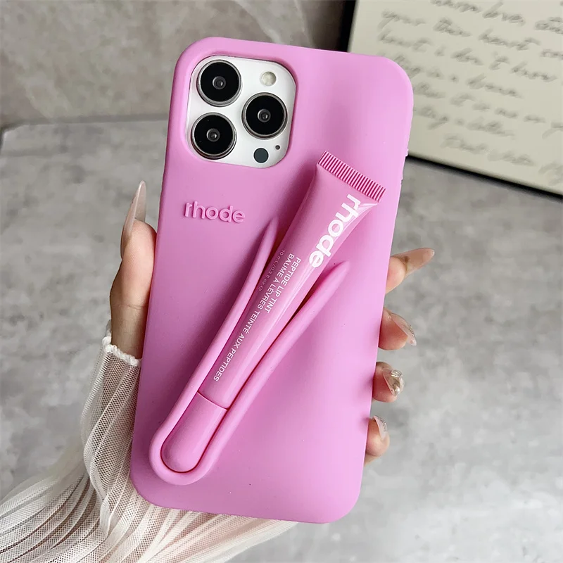 Color: SKY BLUE, Bundle: Bundle1, Material: Nylon - Phone Case For iPhone 12 13 14 15 16 Pro Max Plus 17 Air Portable Lip Gloss Holder Lipstick Silicone Soft Bumper Cover Lip Glaze