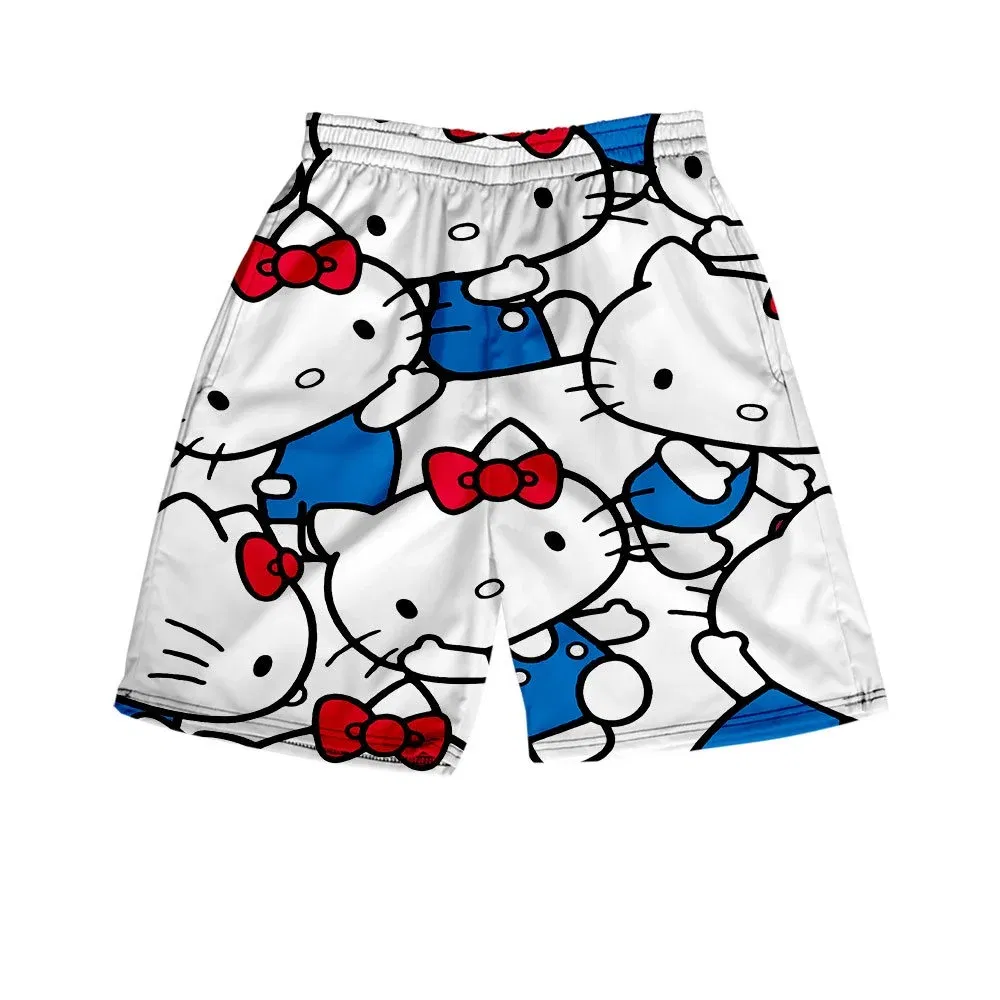 Color: Beige, Kid Size: 3T - Hello Kitty Summer Boy Girls Loose Shorts Versatile Trendy Slimmer Look Ins Casual Cropped Pants