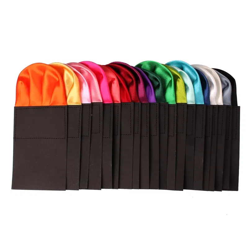 Color: SKY BLUE - Fashion Solid Silk Satin Handkerchief Candy Color Suits Pocket Square For Men Business Chest Towel Hanky Suit Napkin Hankies