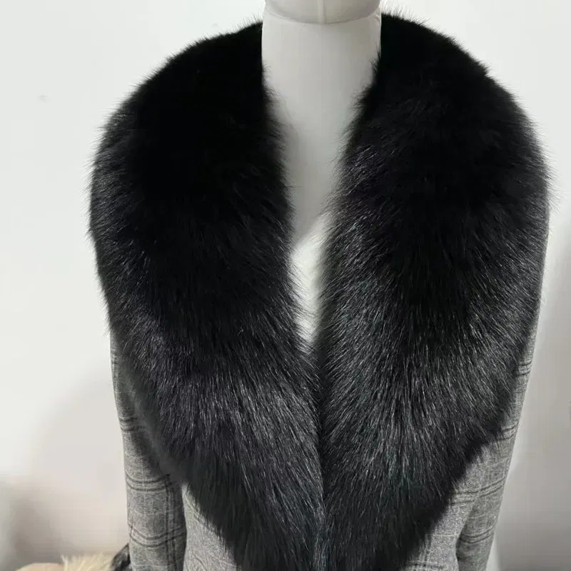 Color: Gold, Size: XL - Winter Real Fox Fur Collar Woman Furry Natural Raccoon Fur Scarf Shawls Luxury Neck Warmer Wraps For Coat Fur Scarves Large Size