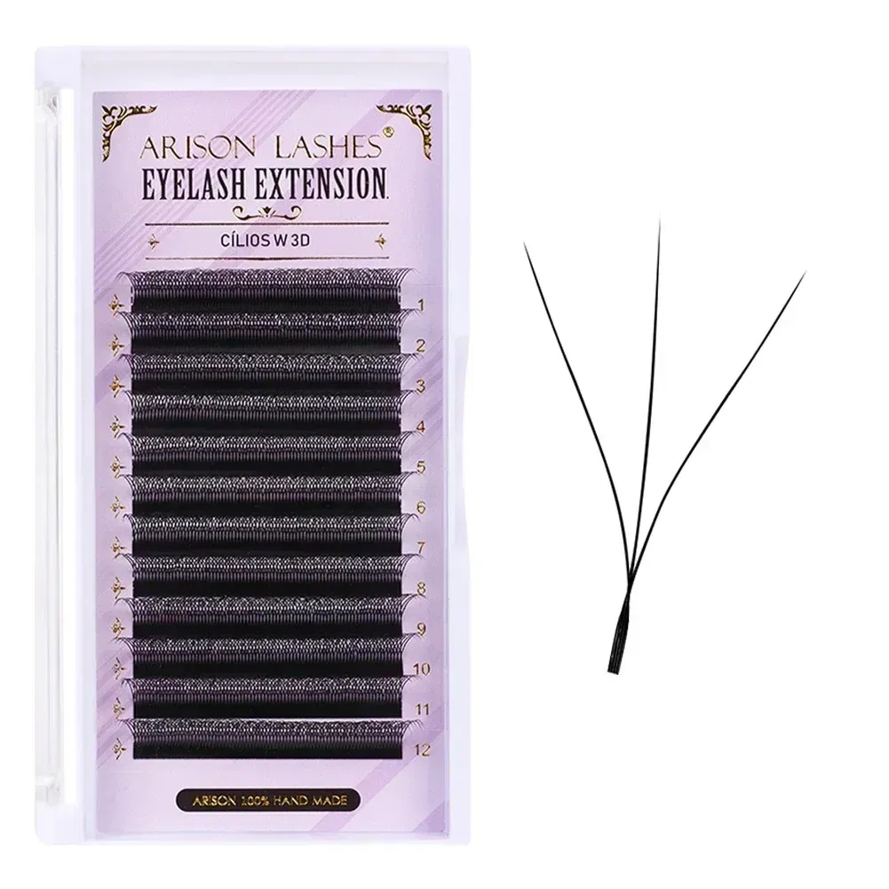 Color: Brushed Chrome, Curl: C, Thickness: 0.07mm, Length: 8mm - ARISON LASHES W Shape 3/4/5/6D Eyelashes Extension Premade Volume Fans YY-shape Lashes Faux Mink Soft Easy Faning Natural Lashes