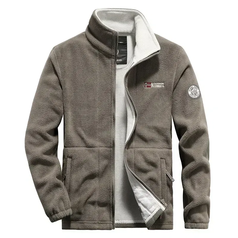 Color: GRAY, Size: XXL - Men Fleece Jacket Pockets Thicken Polar Norway Ski Jackets Cold-proof Overcoat Plus Size Outwear Autumn Winter Casual Warm Coat