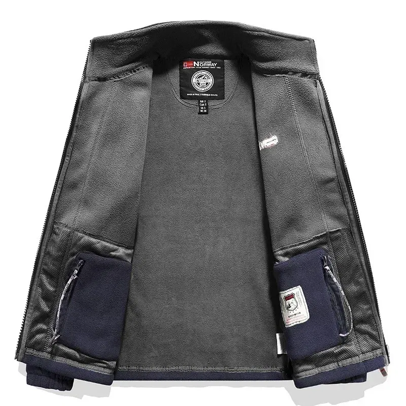 Color: GRAY, Size: XXL - Men Fleece Jacket Pockets Thicken Polar Norway Ski Jackets Cold-proof Overcoat Plus Size Outwear Autumn Winter Casual Warm Coat