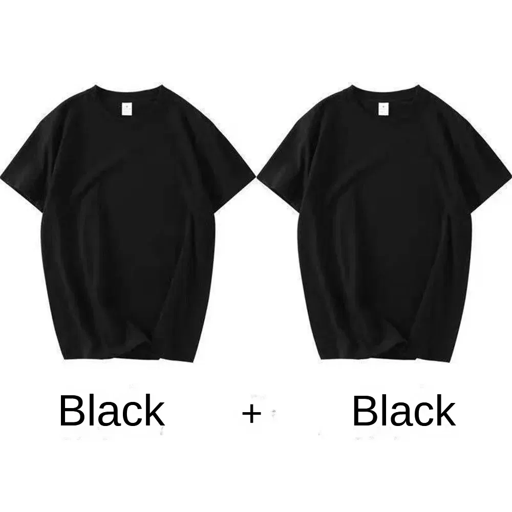 Color: black, Size: XXL, Sale by Pack: Pack of 2 - 2PCS 100% Cotton Solid T Shirts Men's and Women's Short Sleeve White Tees Casual Breathable Loose Round Neck T-shirt Couple Tops