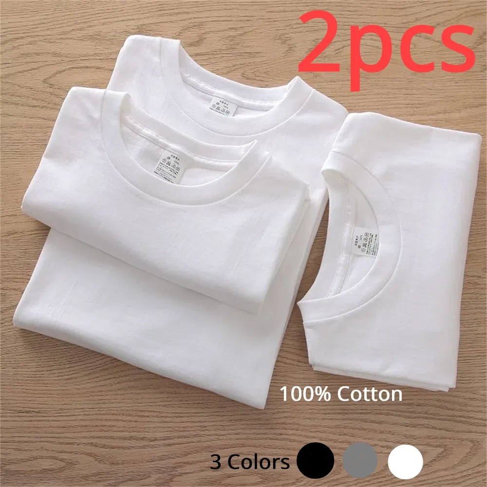 Color: black, Size: XXL, Sale by Pack: Pack of 2 - 2PCS 100% Cotton Solid T Shirts Men's and Women's Short Sleeve White Tees Casual Breathable Loose Round Neck T-shirt Couple Tops