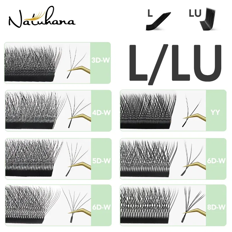 Color: Black & Silver, Curl: LU, Thickness: 0.07mm, Length: MIX - NATUHANA W Lashes Extension L LU(M) Curl Individual Mink YY Lashes 3D W-shaped Volume Fan Eyelash Extension