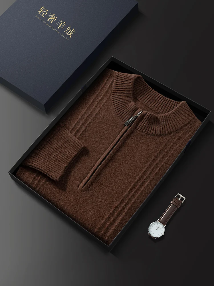 Color: army green, Size: M - Men's Sweater Pullover Autumn Winter Sweater Warm Clothing 100% Cashmere Business Long Sleeve Classic Quality Mock Neck Knit Top