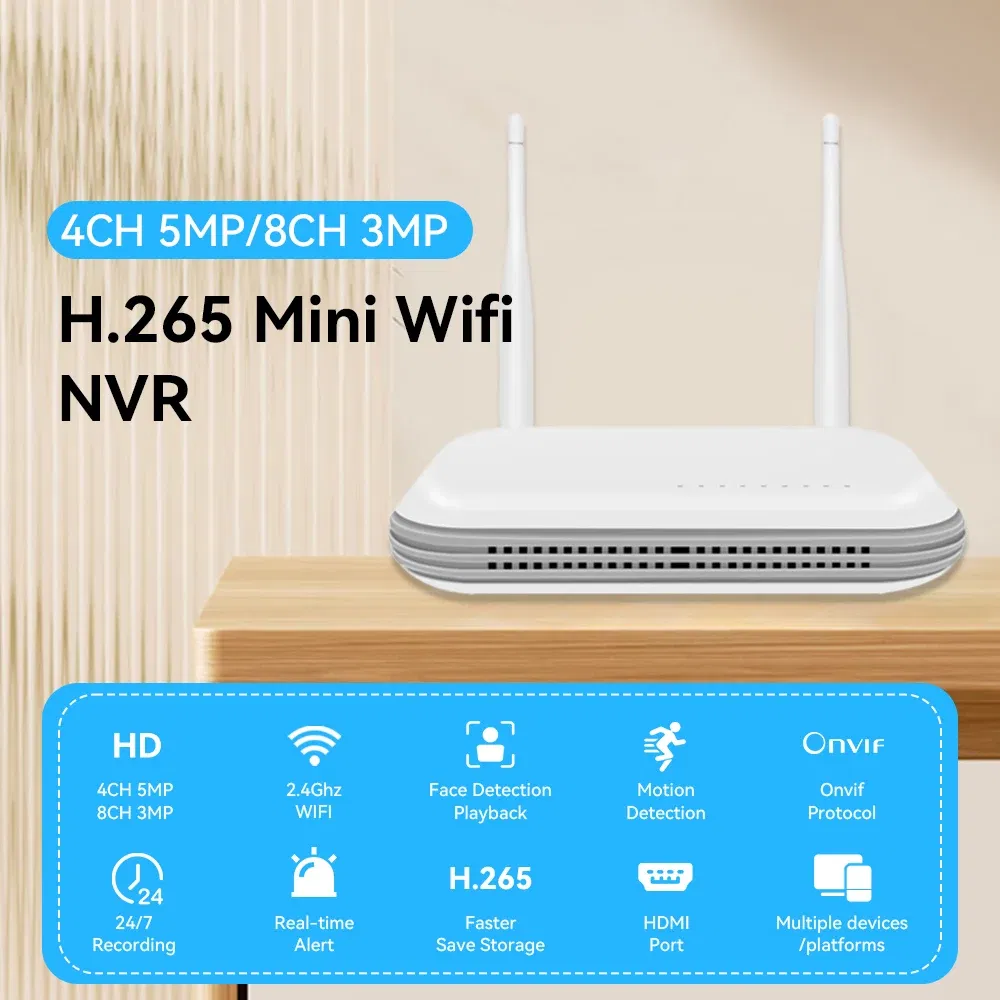 Ships From: CHINA, Plug Standard: UK Plug, Build-in HDD: 1T - Wifi NVR Mini 4CH 8MP/8CH 3MP XMeye WIFI Video Recorder For Wireless Security System TF Card Slot Face Detection P2P H.265