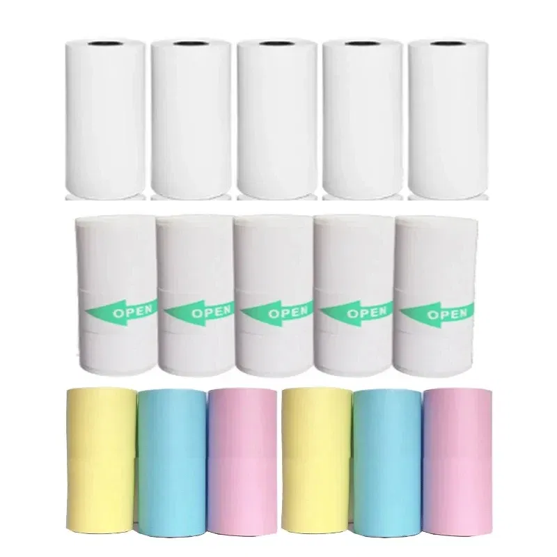Color: light green - Printer Paper Thermal Paper 58mm Mini Photo Rolls 57*25MM White Color Gift DIY Sticker Label Receipt Bill Self-adhesive Paper