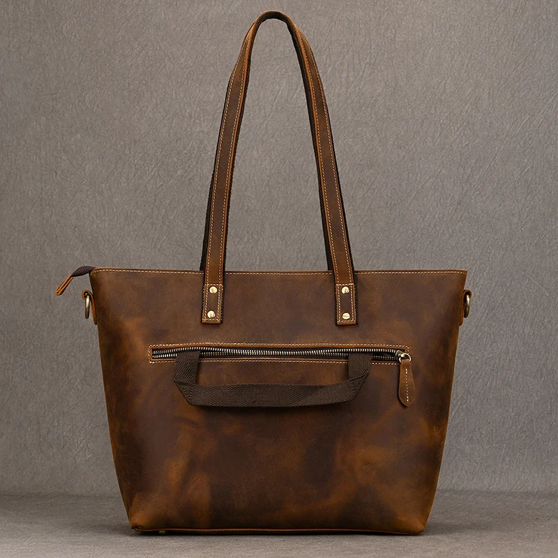 Luufan Genuine Leather Women‘s Tote Big Capacity Daily Business Handbag 14 inch PC Bag Female Large Travel Shoulder Message Bag