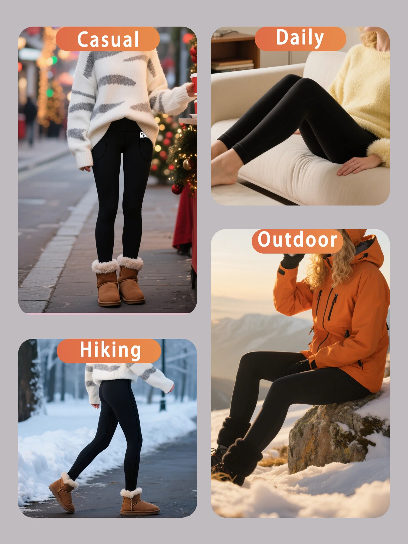 Color: GRAY, Size: XL - Womens Thermal Fleece Lined High Waisted with pockets Leggings, Workout Winter Warm Thick Tights Soft Yoga Running Pants