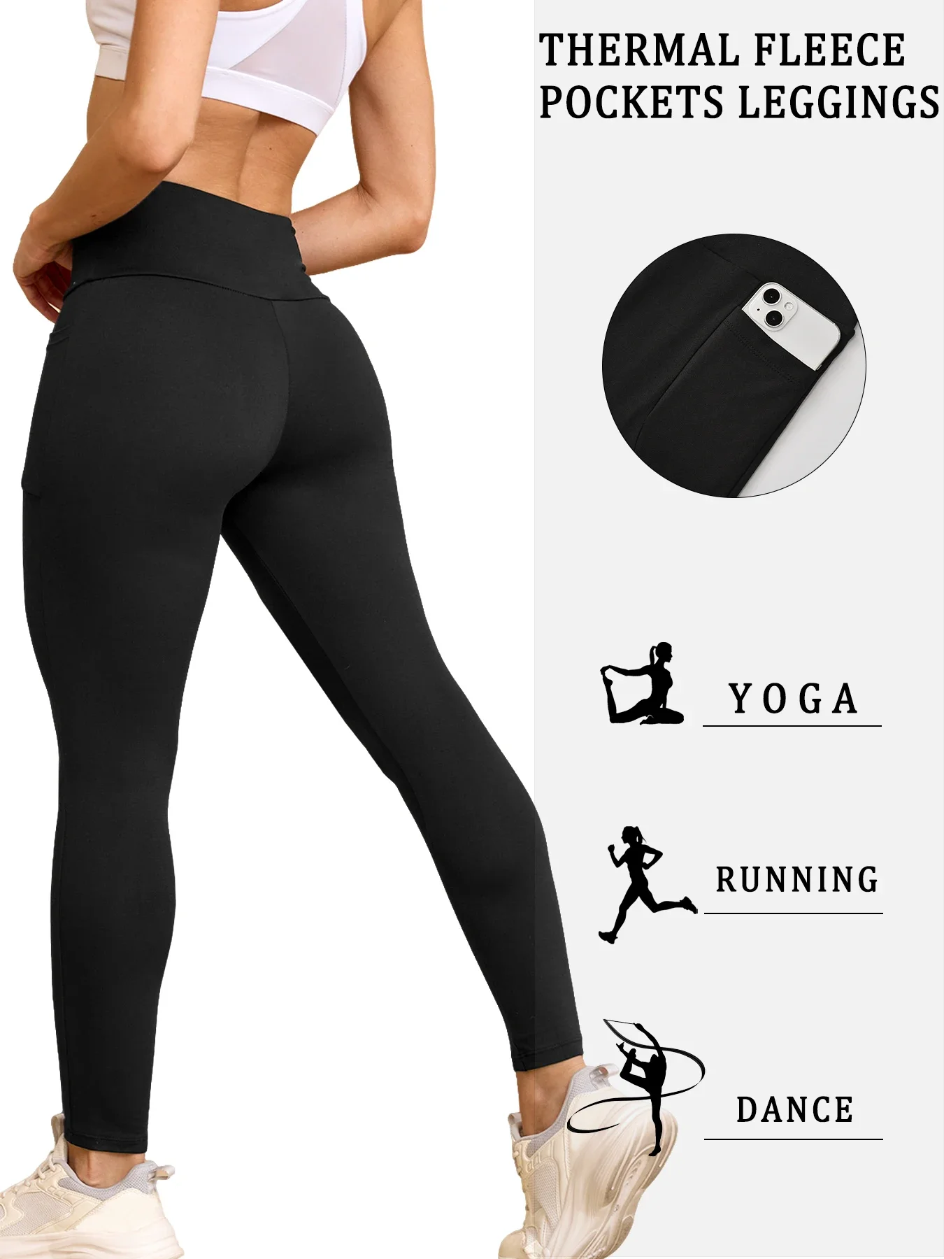 Color: GRAY, Size: XL - Womens Thermal Fleece Lined High Waisted with pockets Leggings, Workout Winter Warm Thick Tights Soft Yoga Running Pants