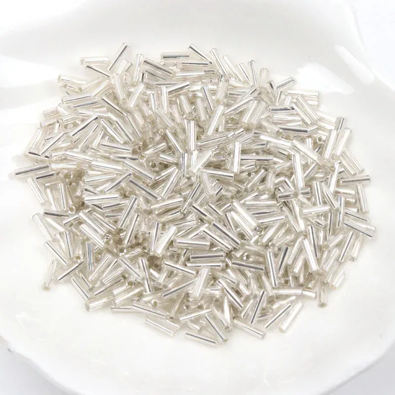 Color: WHITE - Tube LINED Glass Czech Seed Spacer beads For jewelry handmade DIY Wholesale 17 colors 2x6mm 300pcs