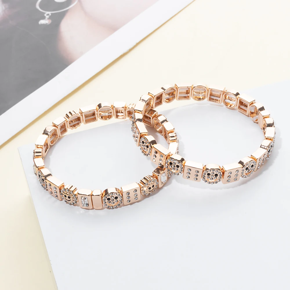 Metal Color: Antique Bronze Plated, Ships From: CHINA, Diameter: 50-52mm - 2024 New Rhinestone Happy Bangle For Women Diamond Hand Accessory