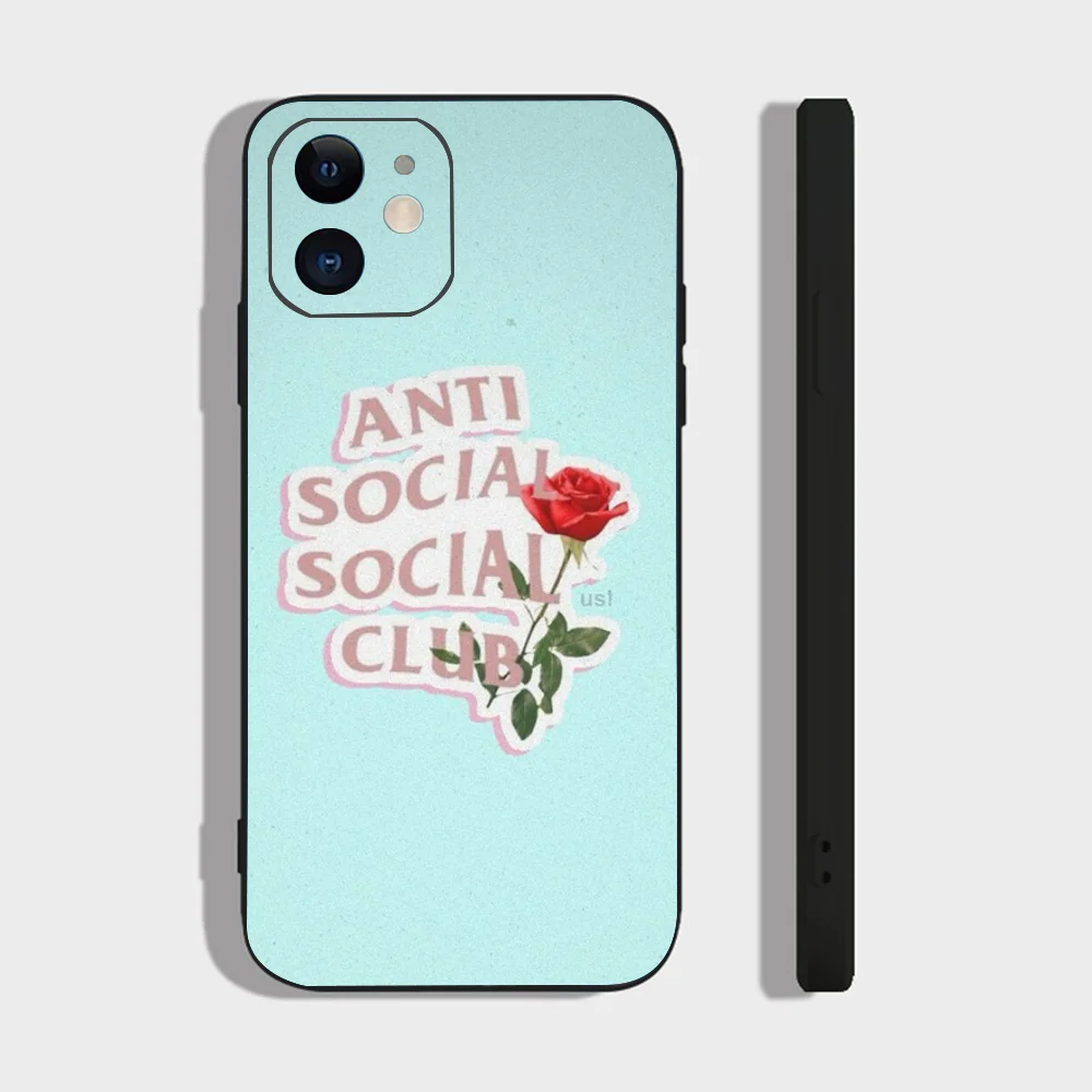 Color: SKY BLUE, Material: Cotton Fabric - Anti Social Social Club Phone Case For IPhone 16 15 14 13 Pro Max 11 12 Mini X Xs XR Se 2022 Black Silicone Cover