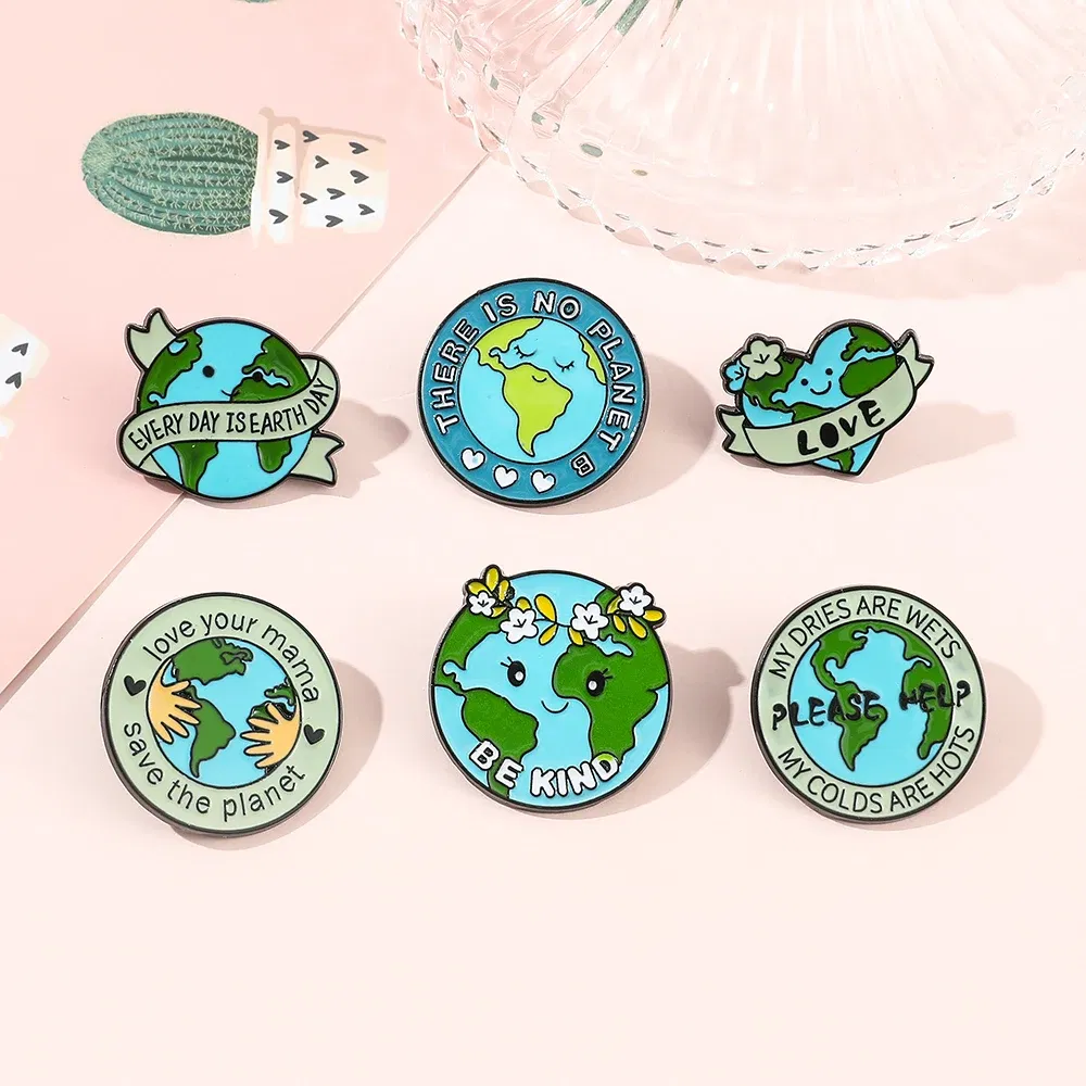 Metal color: Light Yellow Color, Ships From: CHINA - Protect Your Home Enamel Pins "Save The Planet" Sign Green Wreath Home Brooch Protect Ecology Environment Accessories Badge