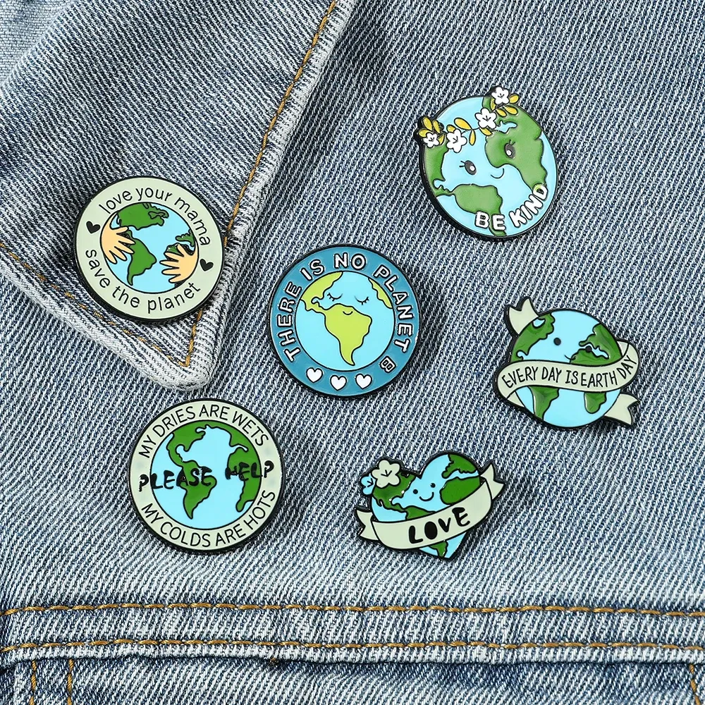 Metal color: Light Yellow Color, Ships From: CHINA - Protect Your Home Enamel Pins "Save The Planet" Sign Green Wreath Home Brooch Protect Ecology Environment Accessories Badge