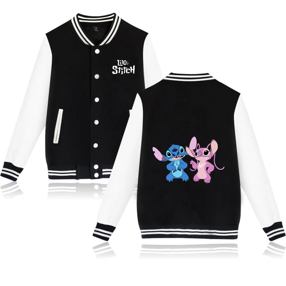 Color: Khaki, Size: M - Lilo Stitch Baseball Jacket Men Women Hip Hop Harajuku Jackets Streetwear Kids Boys Girls Loose College Coats