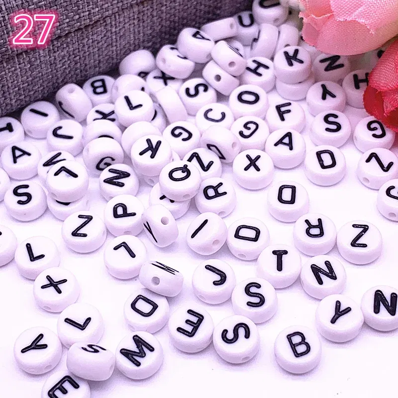 Color: Dark Red - 100pcs/lot 7x4mm 26 Letter Beads Round Shape Beads Alphabet Letter Charms for Make Jewelry Accessories
