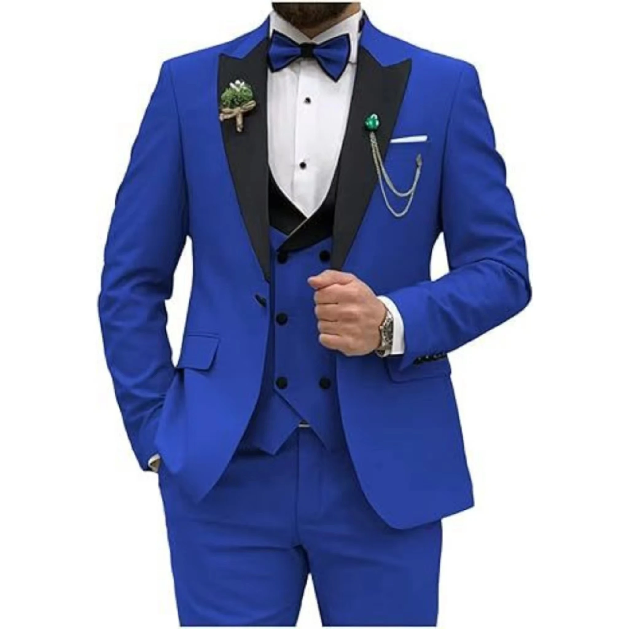 Color: Khaki, Size: XXS - Men Suit Colorful Luxury Blazer Vest And Pant Sets 3 Piece Birthday Dress Business  Prom Evening Party Costumes High Quality