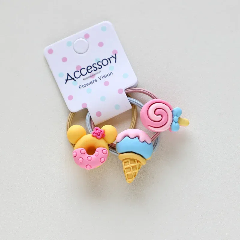 Color: Champagne - 3PCS New Cute Cartoon Rainbows Princess Headwear Kids Elastic Hair Bands Children Tie Girls Accessories Baby Headdress