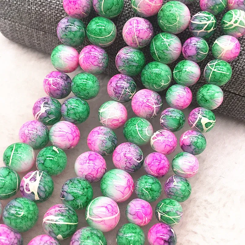 Color: DEEP BLUE, Item Diameter: 5mm - Wholesale 4/6/8/10mm Glass Beads Round Loose Spacer Beads Pattern For Jewelry Making DIY Bracelet Necklace