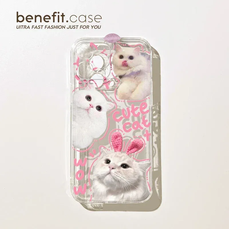 Color: Beige, Material: tpu - Cute Kitten Phone Case for iPhone 15 14 13 12 11 Pro Max XR XS X 7 8 Plus Mini SE Clear Cat Mobile Case