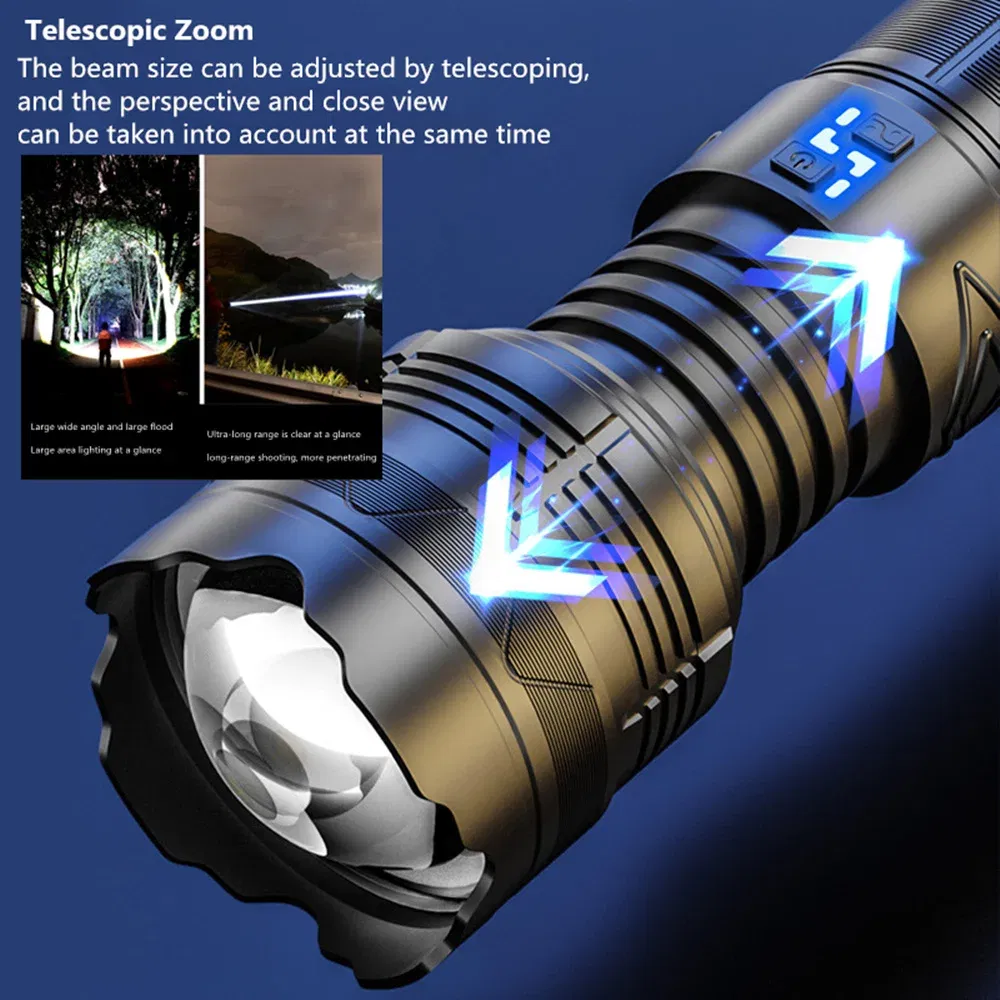 Emitting Color: Blue - High Power Tactical Rechargeable led flashlight long range very powerful Lantern 100W usb charging lamp Torch with indicator