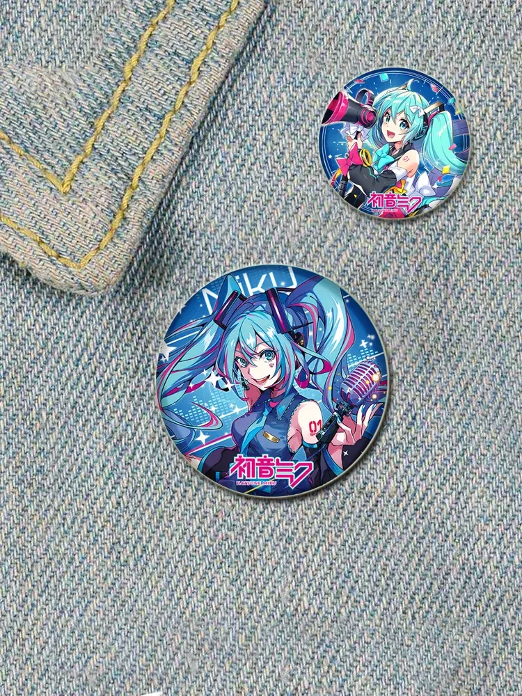 Color: Pure White, Size: S - 58/44/32mm Miku Anime Round Pins Cartoon Badges Cosplay Handmade Tinplate Brooch on Backpack Clothes Chest Ornament Gifts