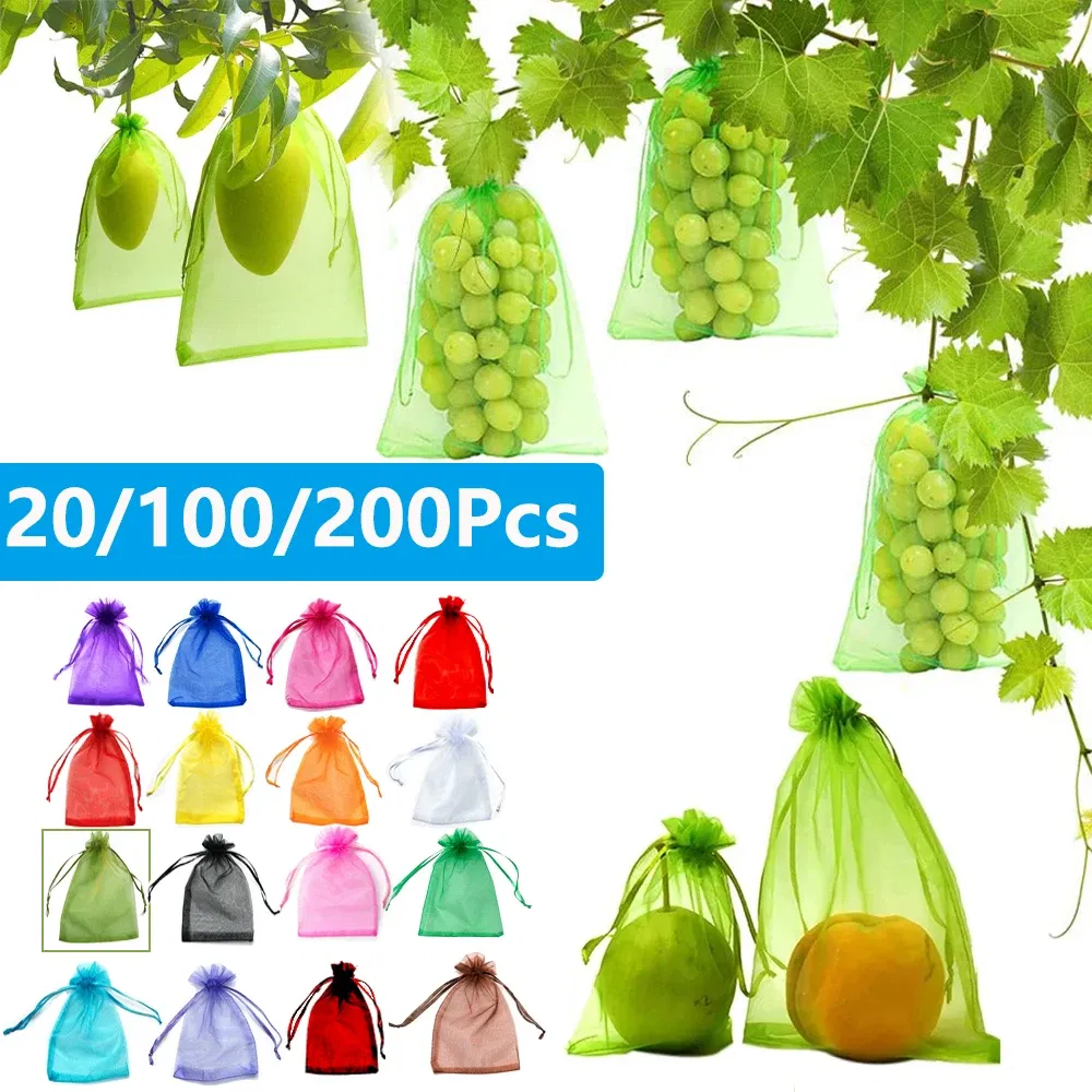 Color: light green, Size: 4XL - 20-200PCS Vegetable Grapes Fruit Grow Bags Fruit Protection Bags Garden Anti-Bird Netting Mesh Bag Strawberry Bags Garden Tools