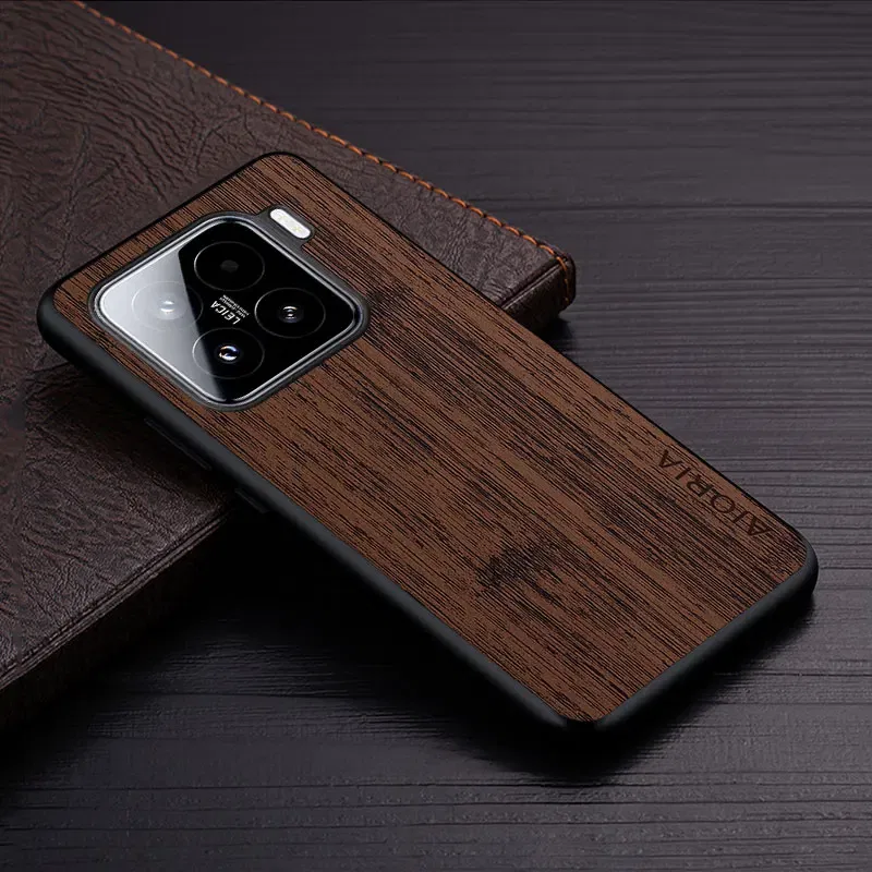 Color: light brown, Compatibility by Model: xiaomi 15 - Case For Xiaomi 15 Ultra  Funda Bamboo Wood Pattern Leather Cover Luxury Capa For xiaomi 15 Ultra case Coque