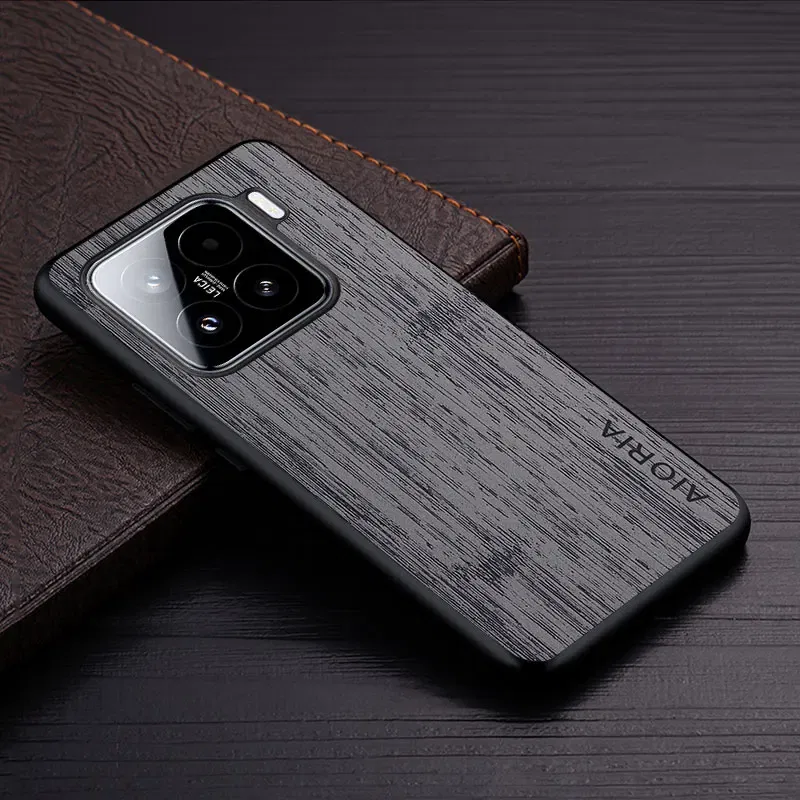Color: light brown, Compatibility by Model: xiaomi 15 - Case For Xiaomi 15 Ultra  Funda Bamboo Wood Pattern Leather Cover Luxury Capa For xiaomi 15 Ultra case Coque