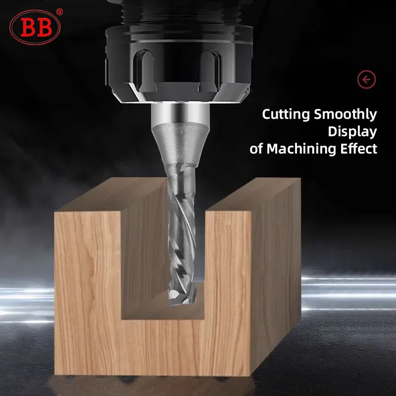 Cutting Edge Length: 33mm, Dimensions: 3.175*1*3 - BB Straight Slot Milling Cutter CNC Wood Engraving Machine Mill Rough Shape TCT Coated Edge D 6mm 8mm 2T 3T 4F Shank 1/2 12.7mm