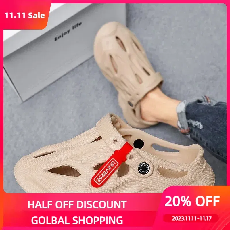 Color: black, Shoe Size: 40 - Summer Men's Clogs Sandals Lightweight Breathable Anti-slip Beach Slippers Men Outdoor Slippers Clogs Anti-slip Beach Slippers