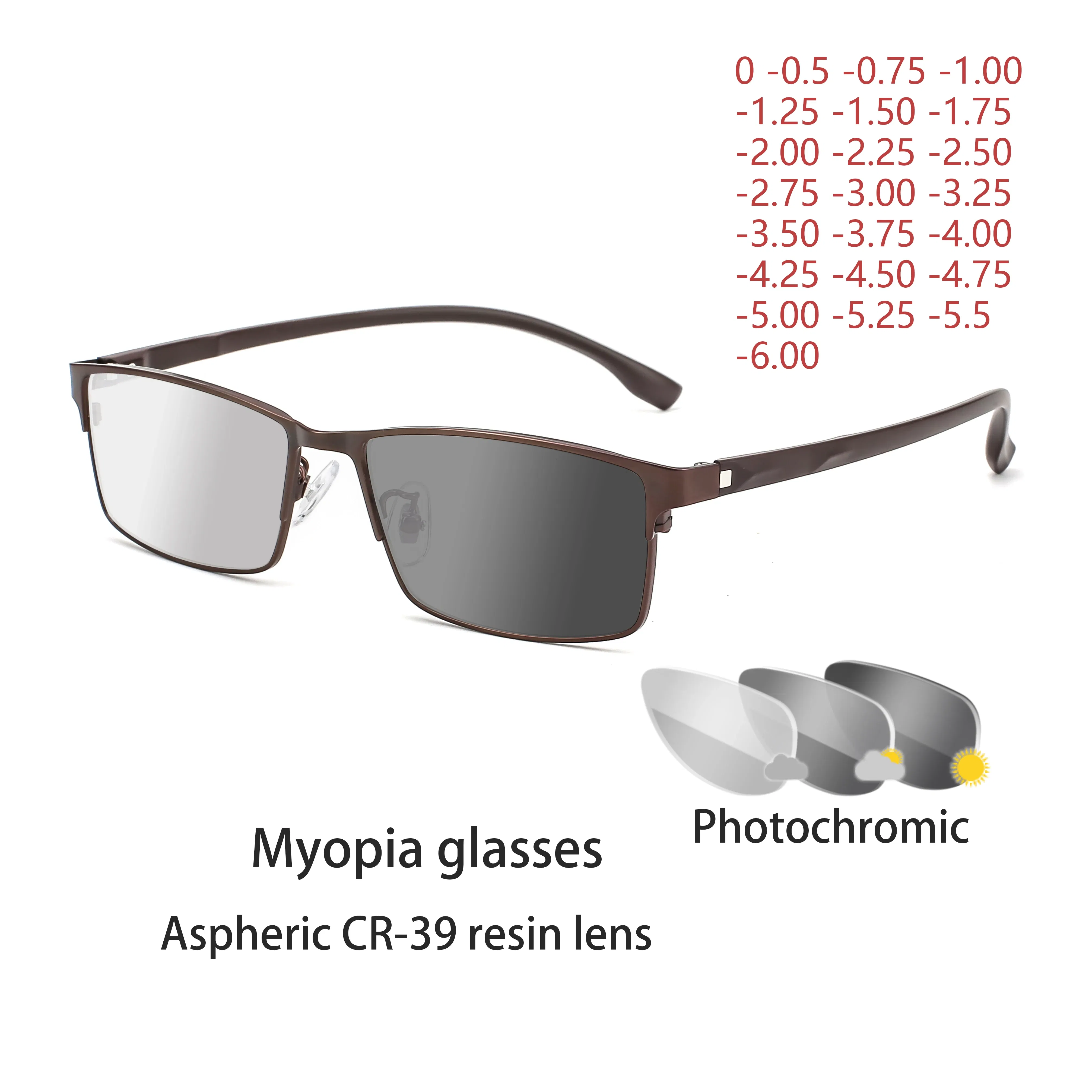 Frame Color: GRAY, Ships From: CHINA, Eye Prescription: +350 - New Finished Myopia Sun Photochromic Glasses Fashion Chameleon Gray Lens Metal Legs With Degrees Sunglasses -1 -1.5 -2.0 -2.5 -3