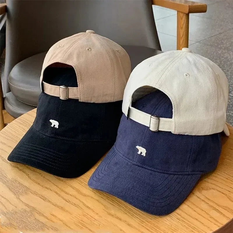 Size: Adjustable, Age Range: >8Y, Color: Navy Blue - Hat Female Spring/Summer American Embroidered Wide Brimmed Baseball Hat Female Sunshade Soft Top Polar Bear Duck Tongue Hat Male