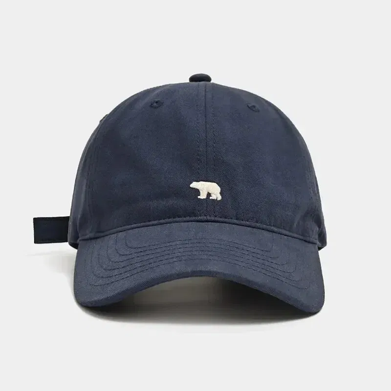 Size: Adjustable, Age Range: >8Y, Color: Navy Blue - Hat Female Spring/Summer American Embroidered Wide Brimmed Baseball Hat Female Sunshade Soft Top Polar Bear Duck Tongue Hat Male